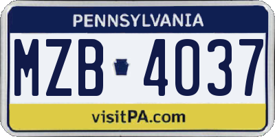 PA license plate MZB4037