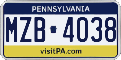 PA license plate MZB4038