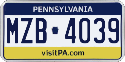 PA license plate MZB4039