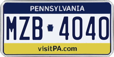 PA license plate MZB4040