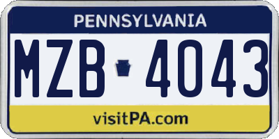 PA license plate MZB4043