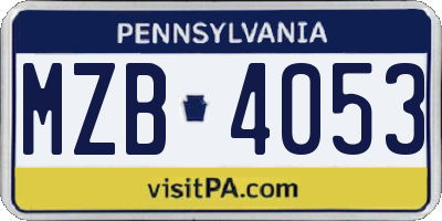 PA license plate MZB4053