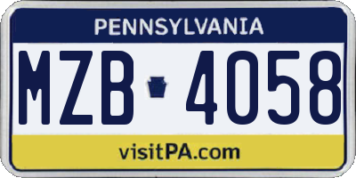PA license plate MZB4058