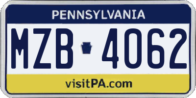 PA license plate MZB4062