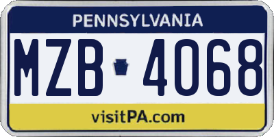 PA license plate MZB4068
