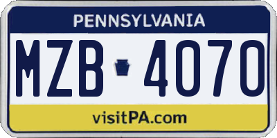 PA license plate MZB4070