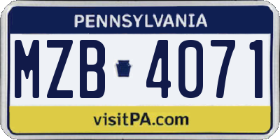 PA license plate MZB4071