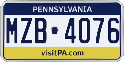 PA license plate MZB4076