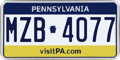 PA license plate MZB4077