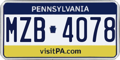 PA license plate MZB4078