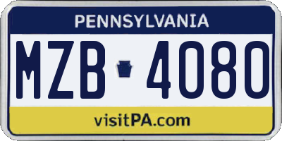 PA license plate MZB4080
