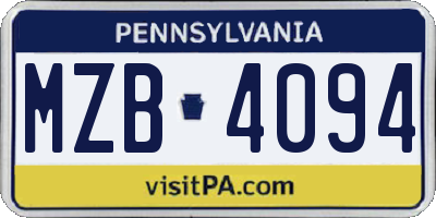 PA license plate MZB4094