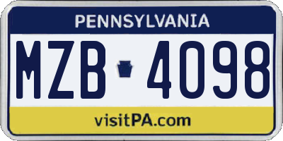 PA license plate MZB4098