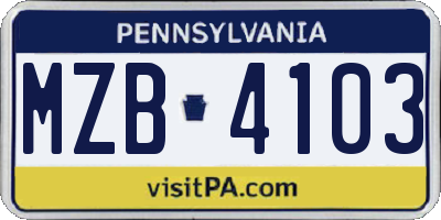 PA license plate MZB4103