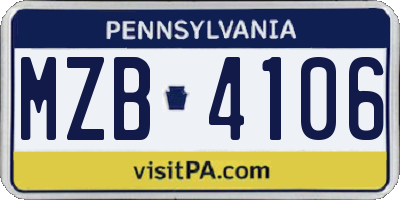 PA license plate MZB4106