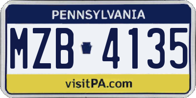 PA license plate MZB4135