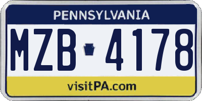 PA license plate MZB4178