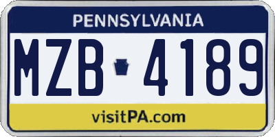 PA license plate MZB4189