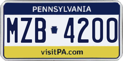 PA license plate MZB4200
