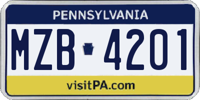 PA license plate MZB4201