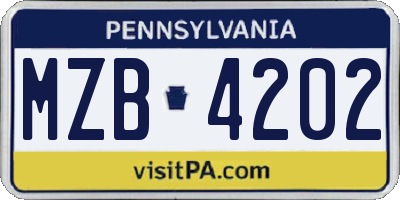PA license plate MZB4202