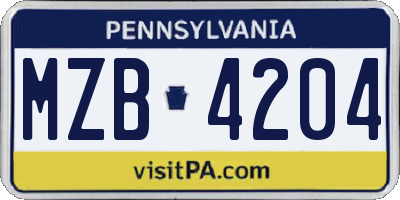 PA license plate MZB4204