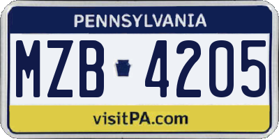 PA license plate MZB4205