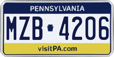 PA license plate MZB4206