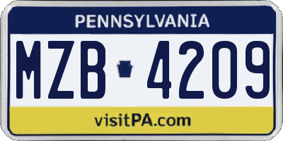 PA license plate MZB4209