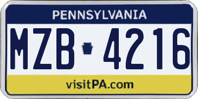 PA license plate MZB4216