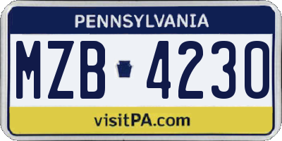 PA license plate MZB4230