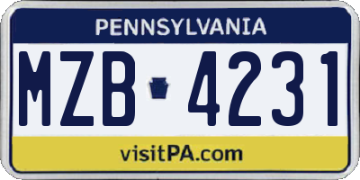 PA license plate MZB4231