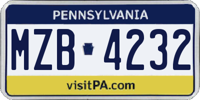 PA license plate MZB4232