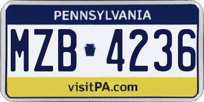 PA license plate MZB4236