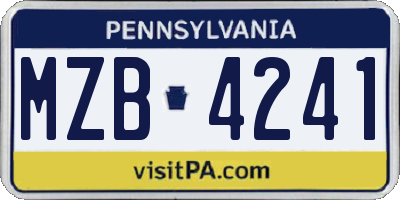 PA license plate MZB4241