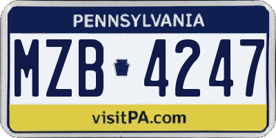 PA license plate MZB4247
