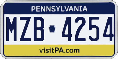 PA license plate MZB4254