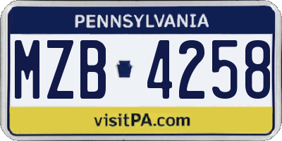 PA license plate MZB4258