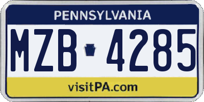 PA license plate MZB4285