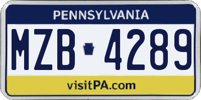 PA license plate MZB4289
