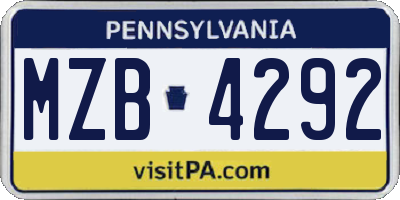 PA license plate MZB4292