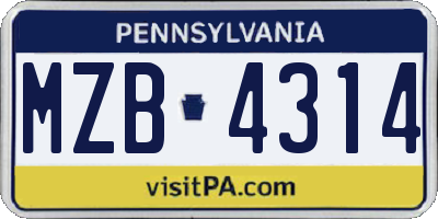 PA license plate MZB4314
