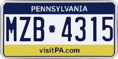 PA license plate MZB4315