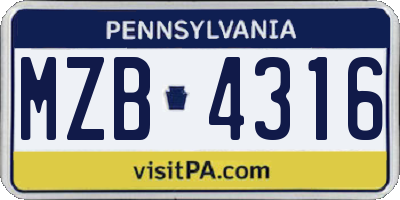 PA license plate MZB4316
