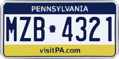 PA license plate MZB4321