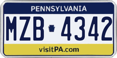 PA license plate MZB4342