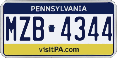 PA license plate MZB4344