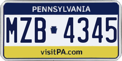 PA license plate MZB4345