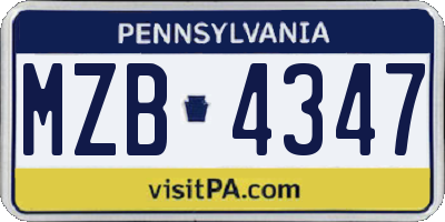 PA license plate MZB4347