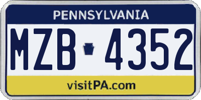 PA license plate MZB4352